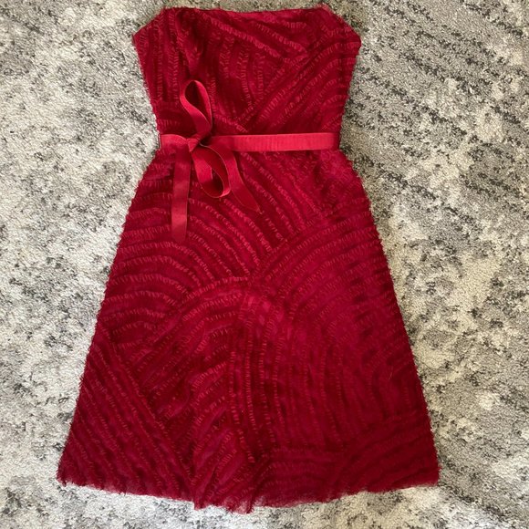 BCBG MAX AZRIA Red Strapless Tulle Dress Sz 2 EUC